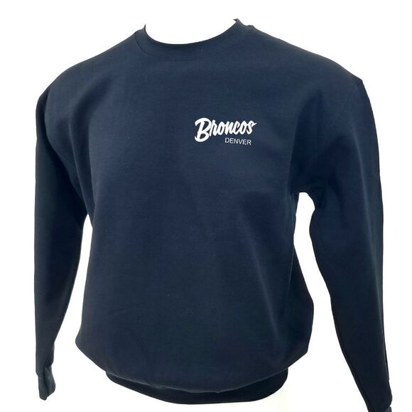 DENVER BRONCOS Double Script Retro Logo BLACK Pullover Crewneck Sweatshirt y2k - Picture 3 of 5